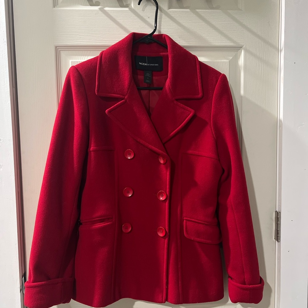 Red Double-Breasted Women's Coat